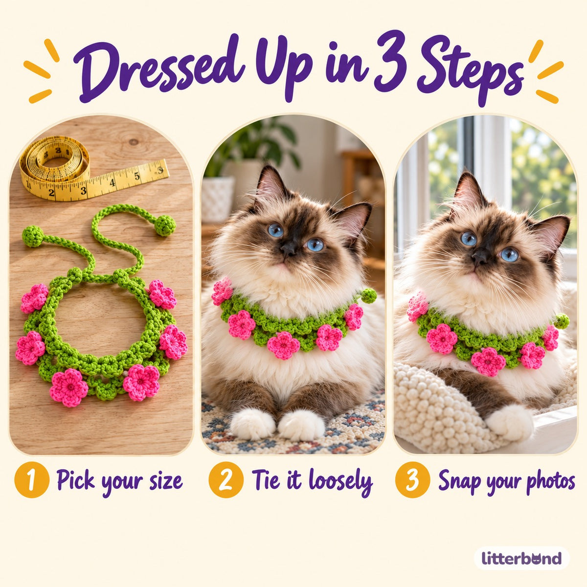 Crochet Garden Collars for Photos - how to put it on