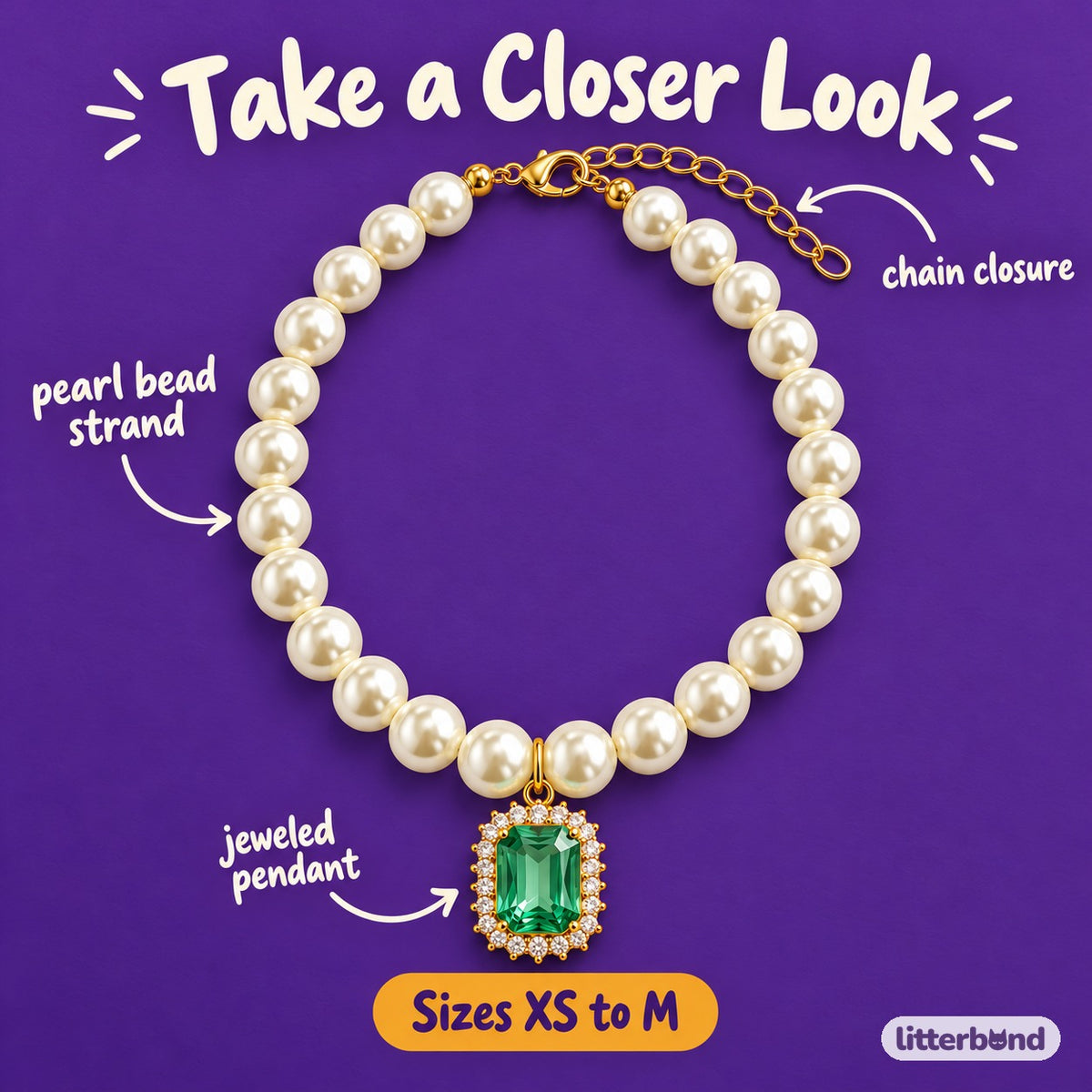 Jeweled Pearl Photo Necklace - close-up details