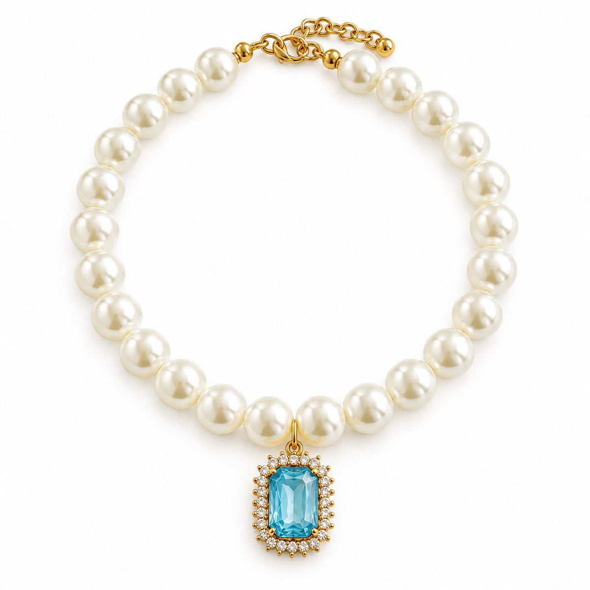 Jeweled Pearl Photo Necklace - Blue Pearl Drop