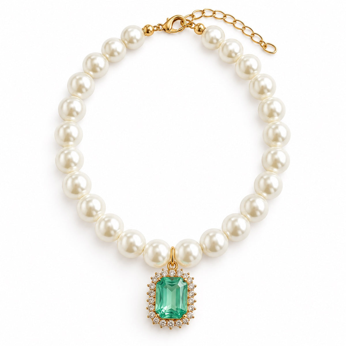 Jeweled Pearl Photo Necklace - Green Pearl Drop