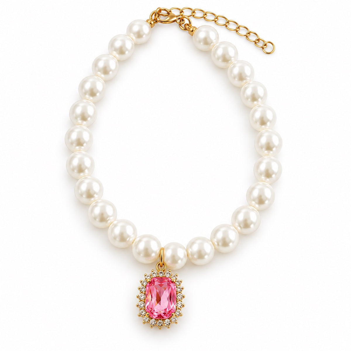 Jeweled Pearl Photo Necklace - Pink Pearl Drop