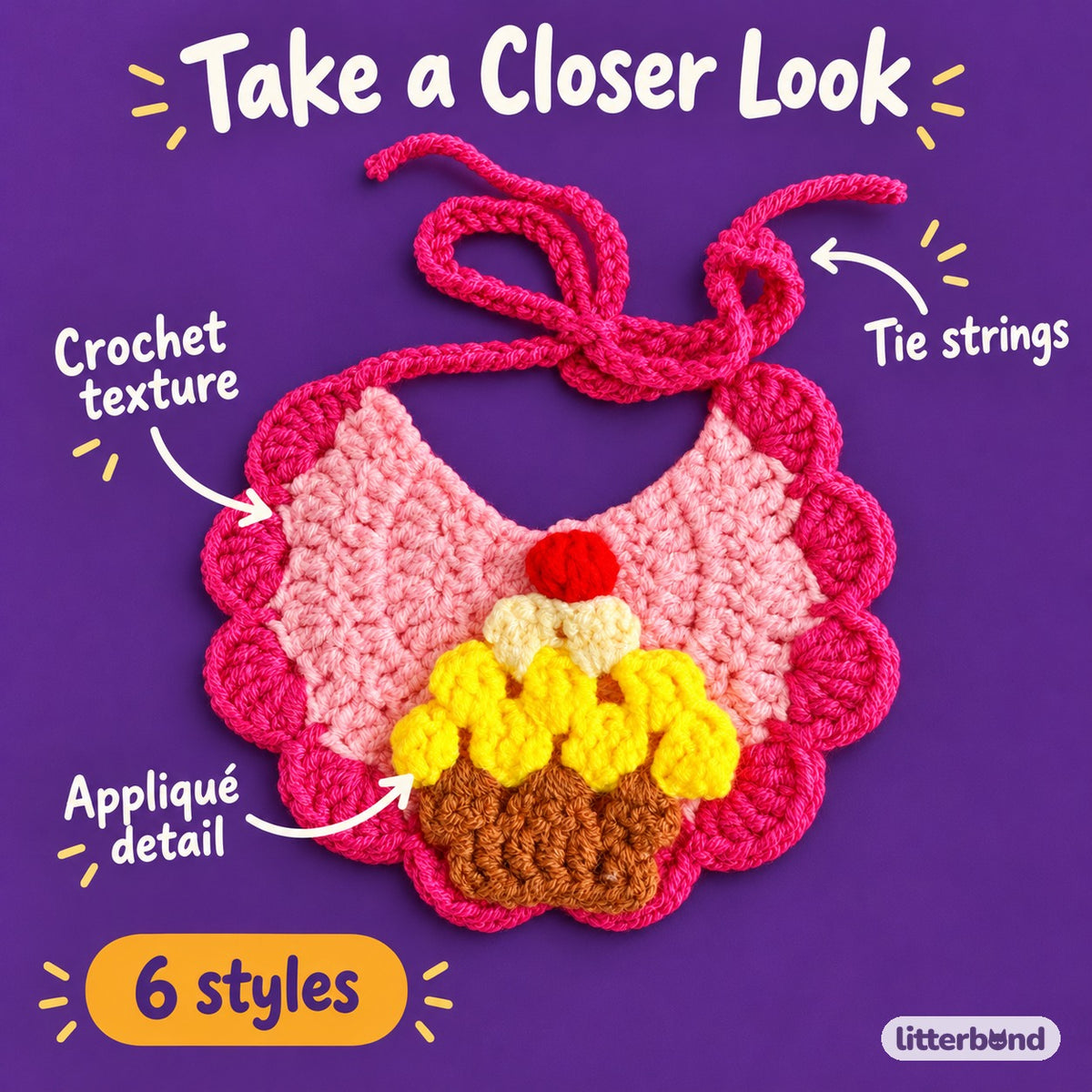 Crochet Appliqué Bibs for Photos - close-up details