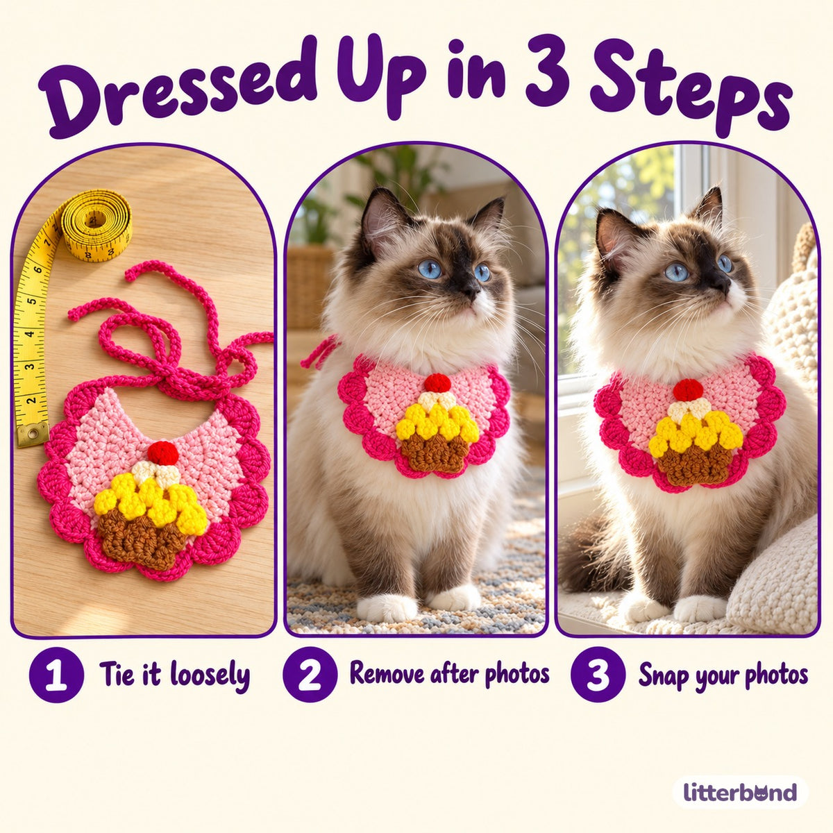 Crochet Appliqué Bibs for Photos - how to put it on