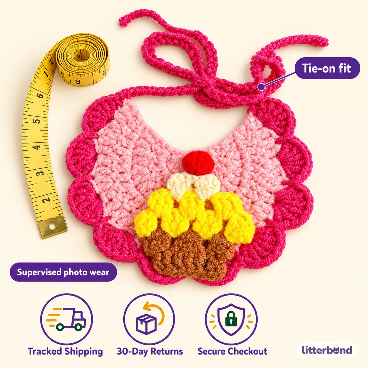 Crochet Appliqué Bibs for Photos - size and details
