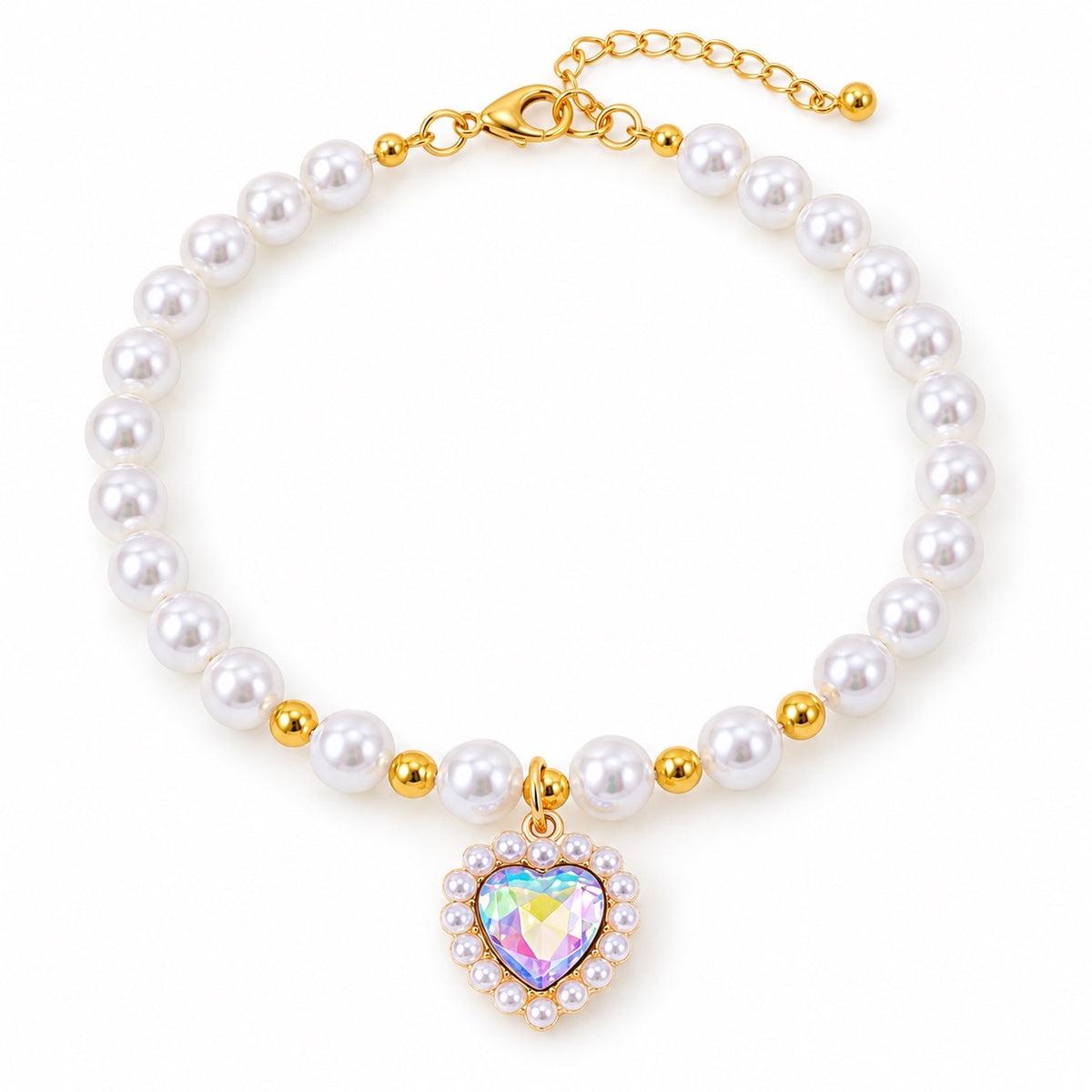 Heart Pendant Pearl Collar - Iridescent Pearl Heart