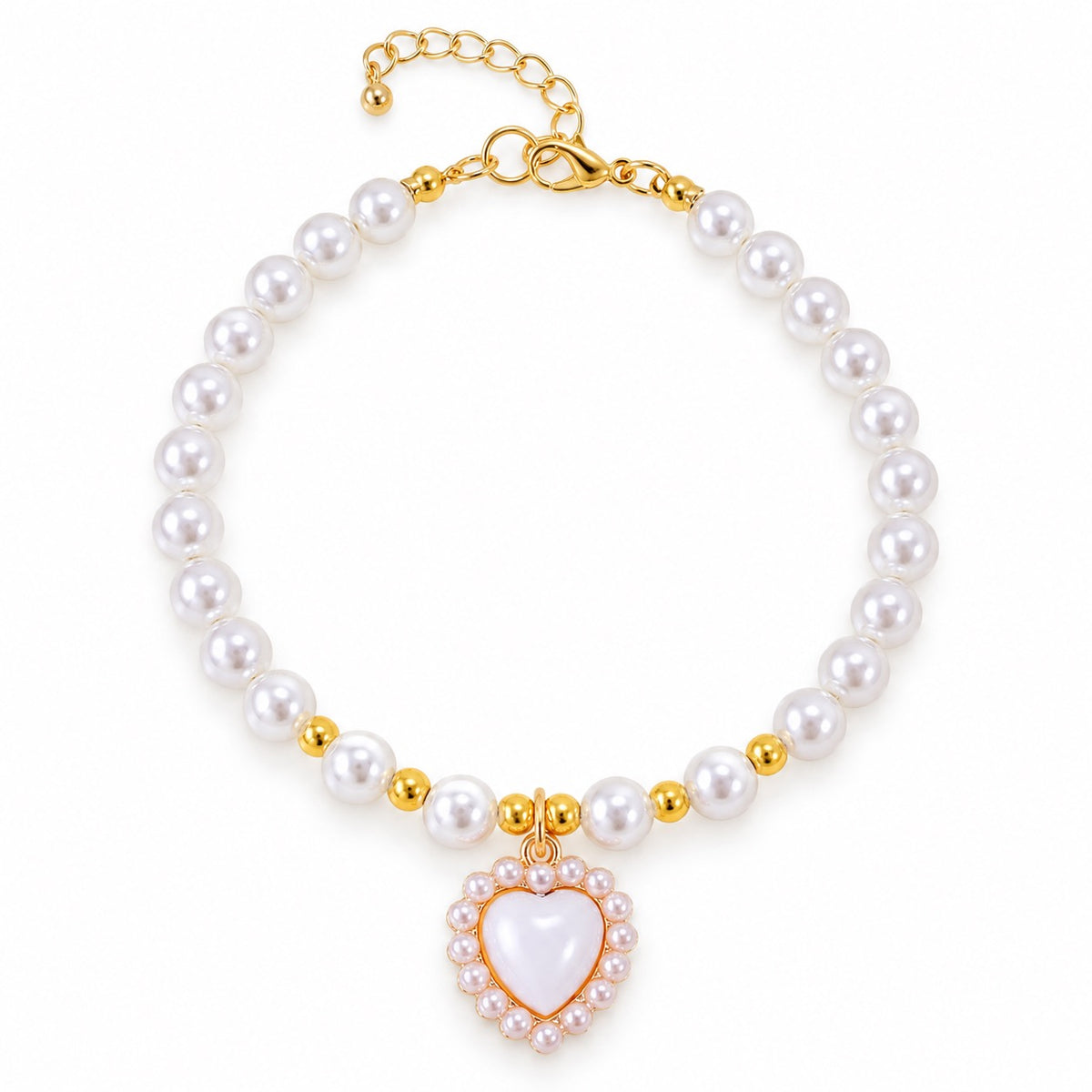 Heart Pendant Pearl Collar - White Heart