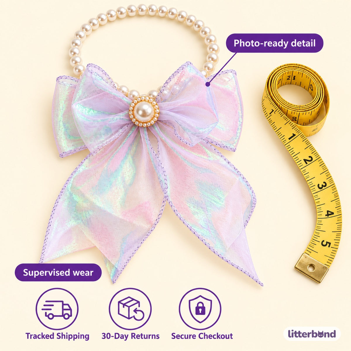 Iridescent Bow Pearl Necklace - size and details