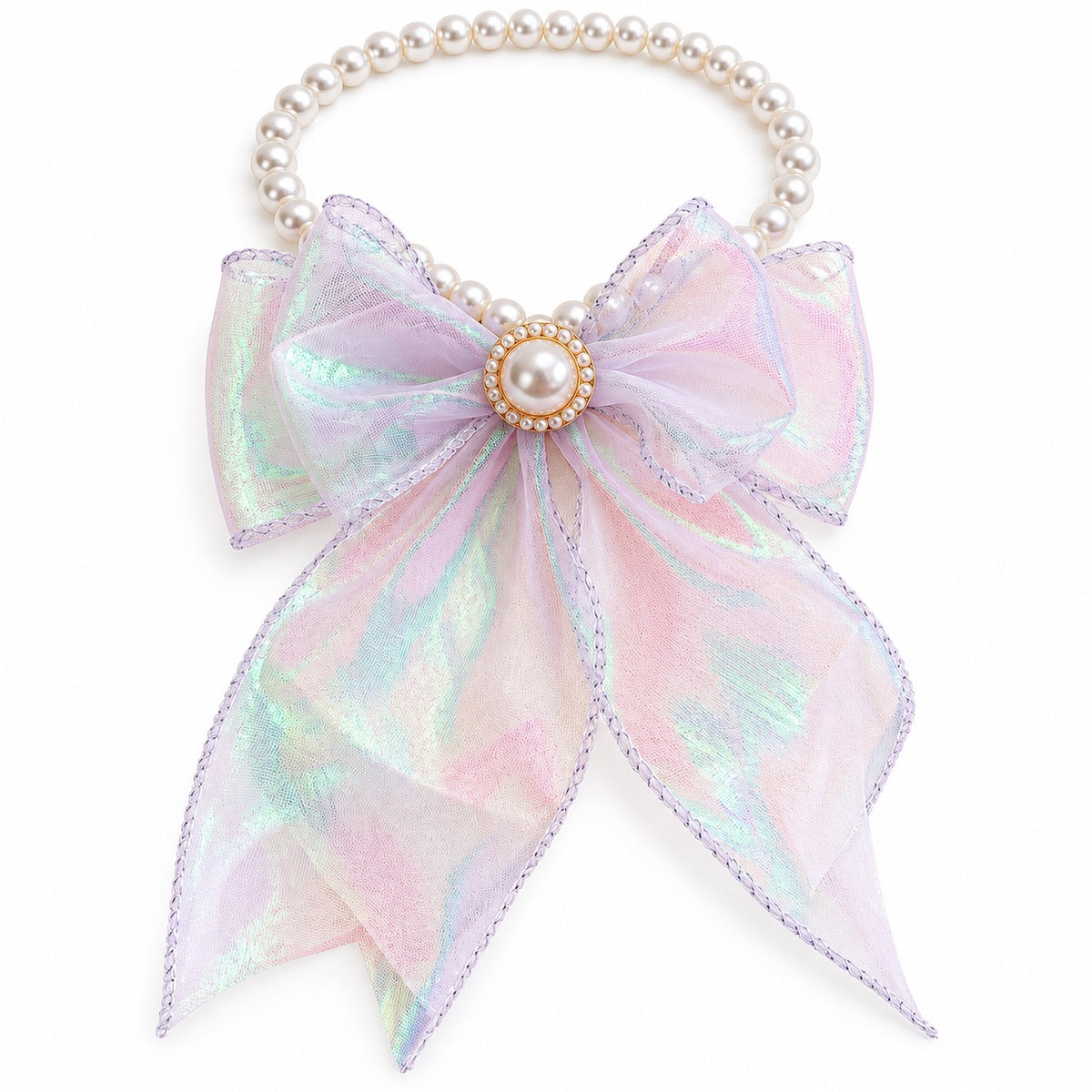 Iridescent Bow Pearl Necklace - Iridescent White Bow