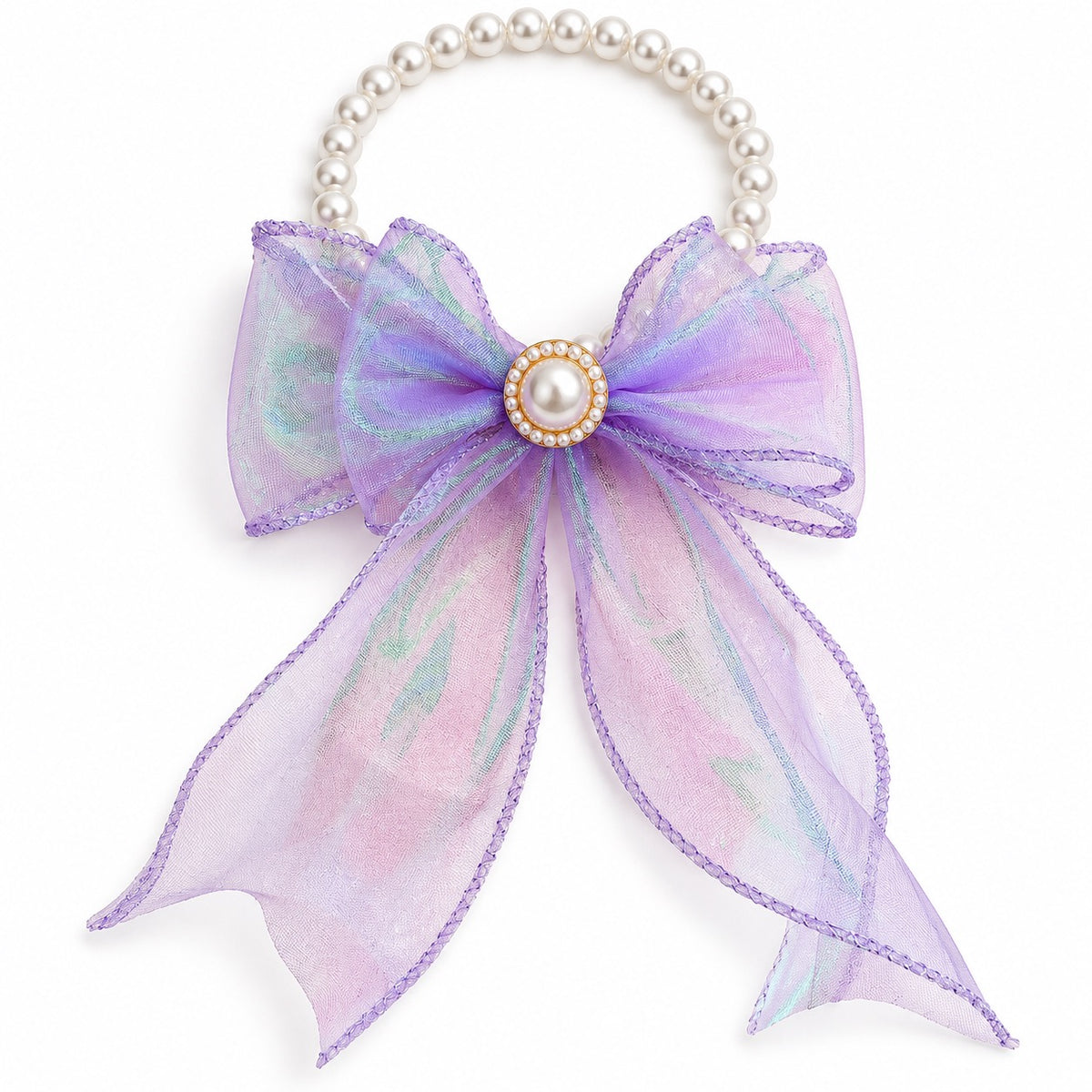 Iridescent Bow Pearl Necklace - Iridescent Purple Bow