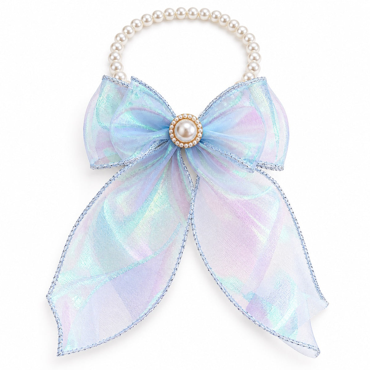Iridescent Bow Pearl Necklace - Iridescent Blue Bow