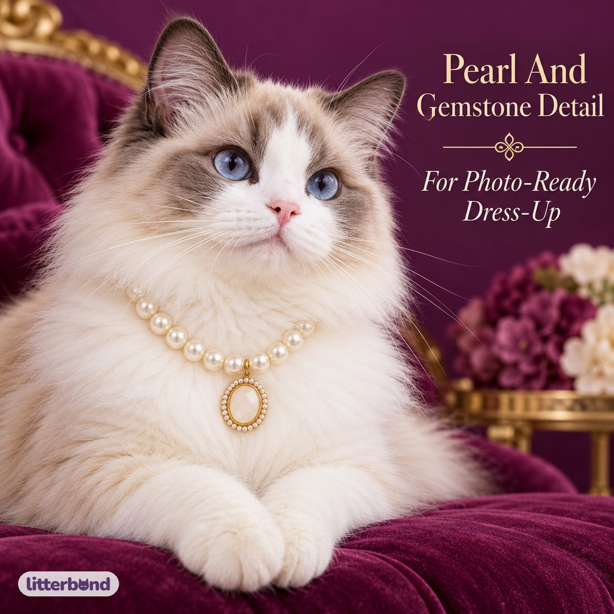 Oval Gemstone Pendant Necklace on a cat