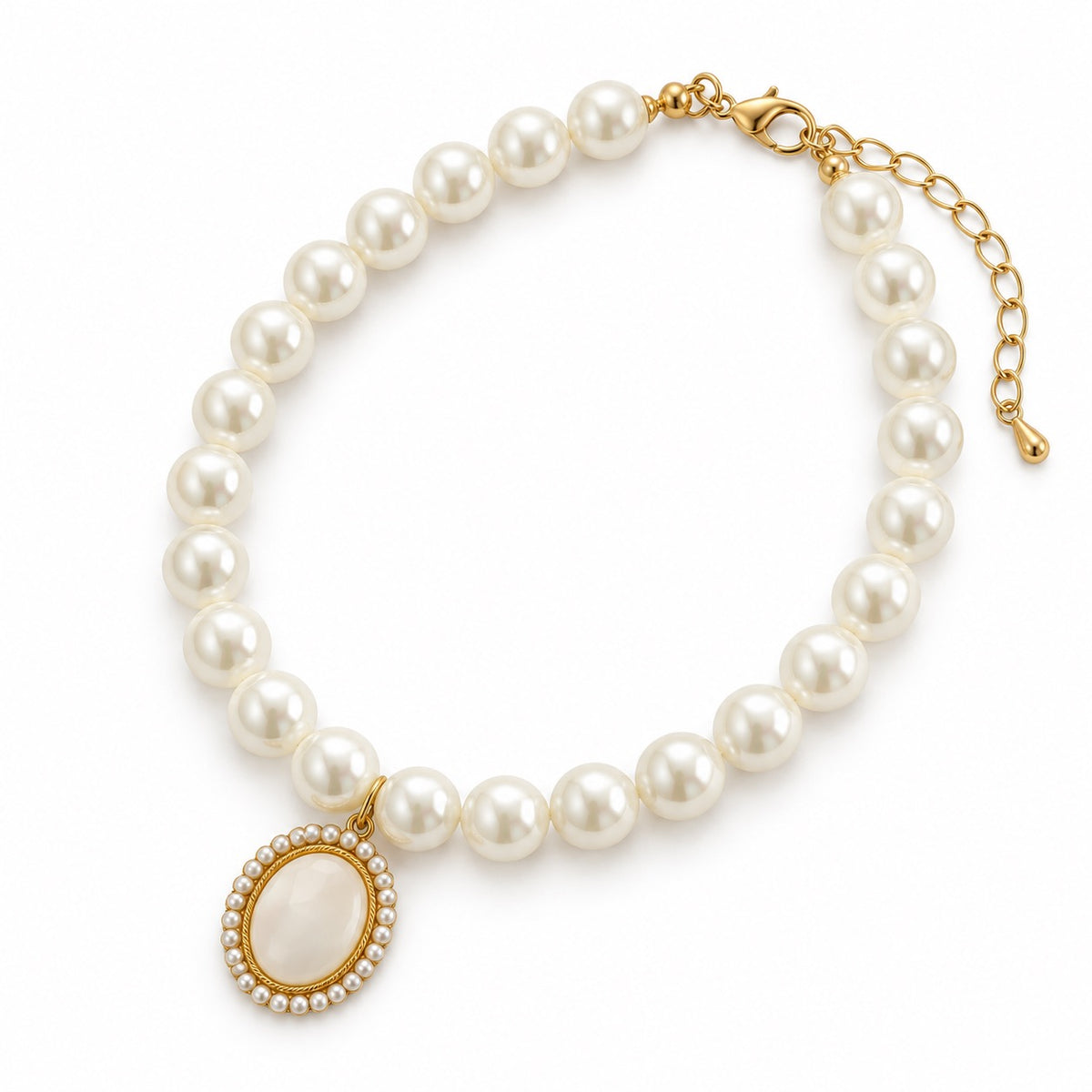 Oval Gemstone Pendant Necklace - Oval Gemstone Pearl