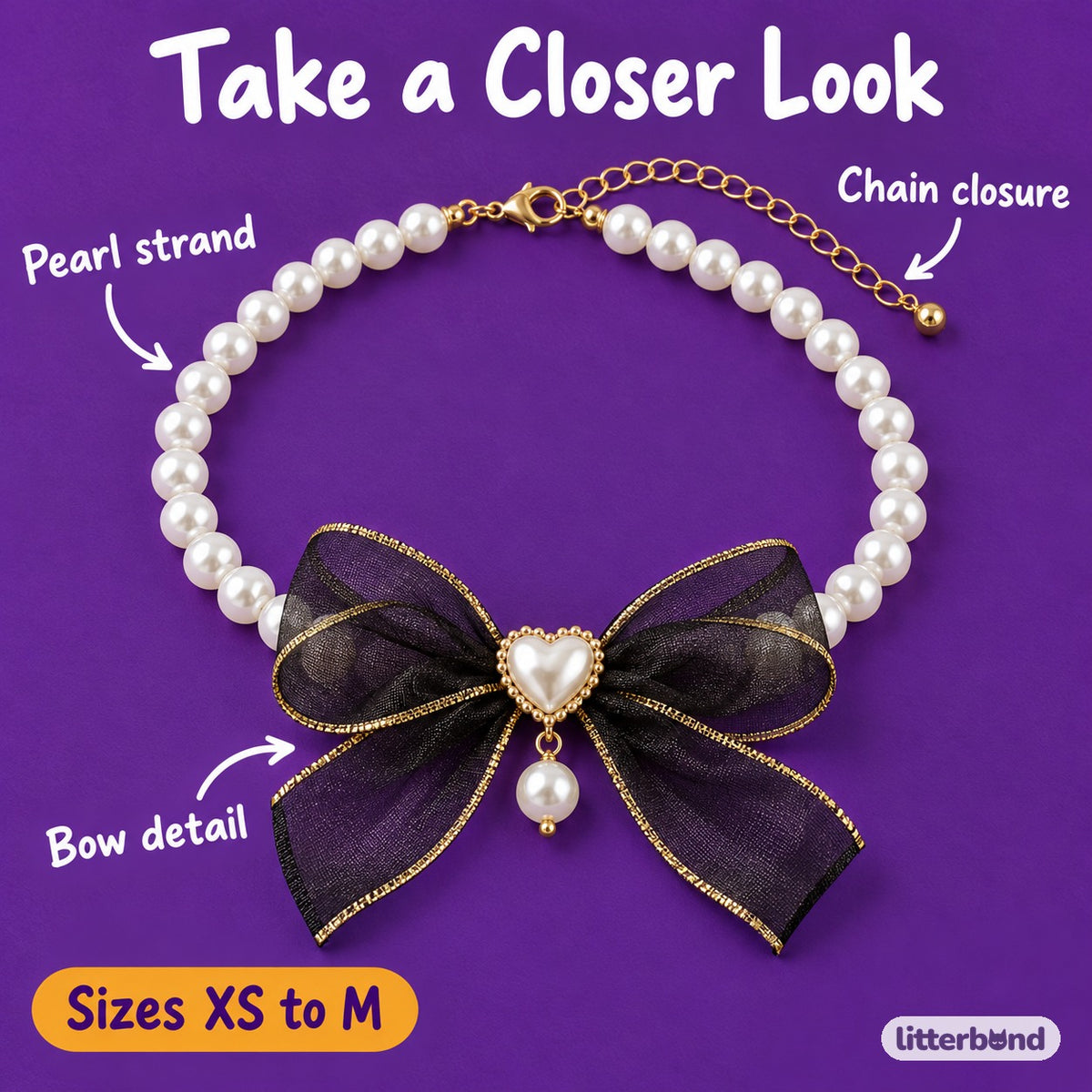 Pearl Bow Photo Collar - close-up details