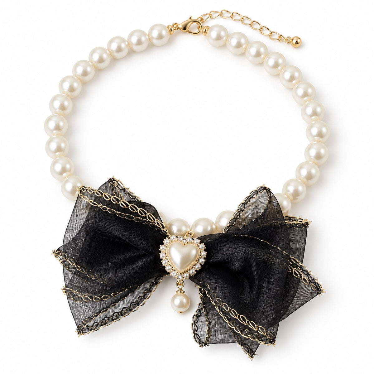 Pearl Bow Photo Collar - Black Pearl Bow