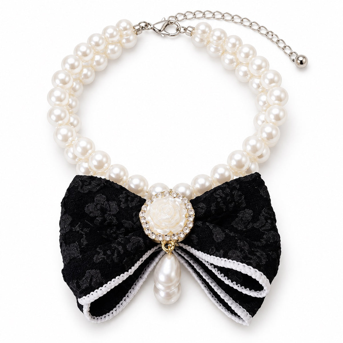 Pearl Bow Photo Collar - Black Tie Bow