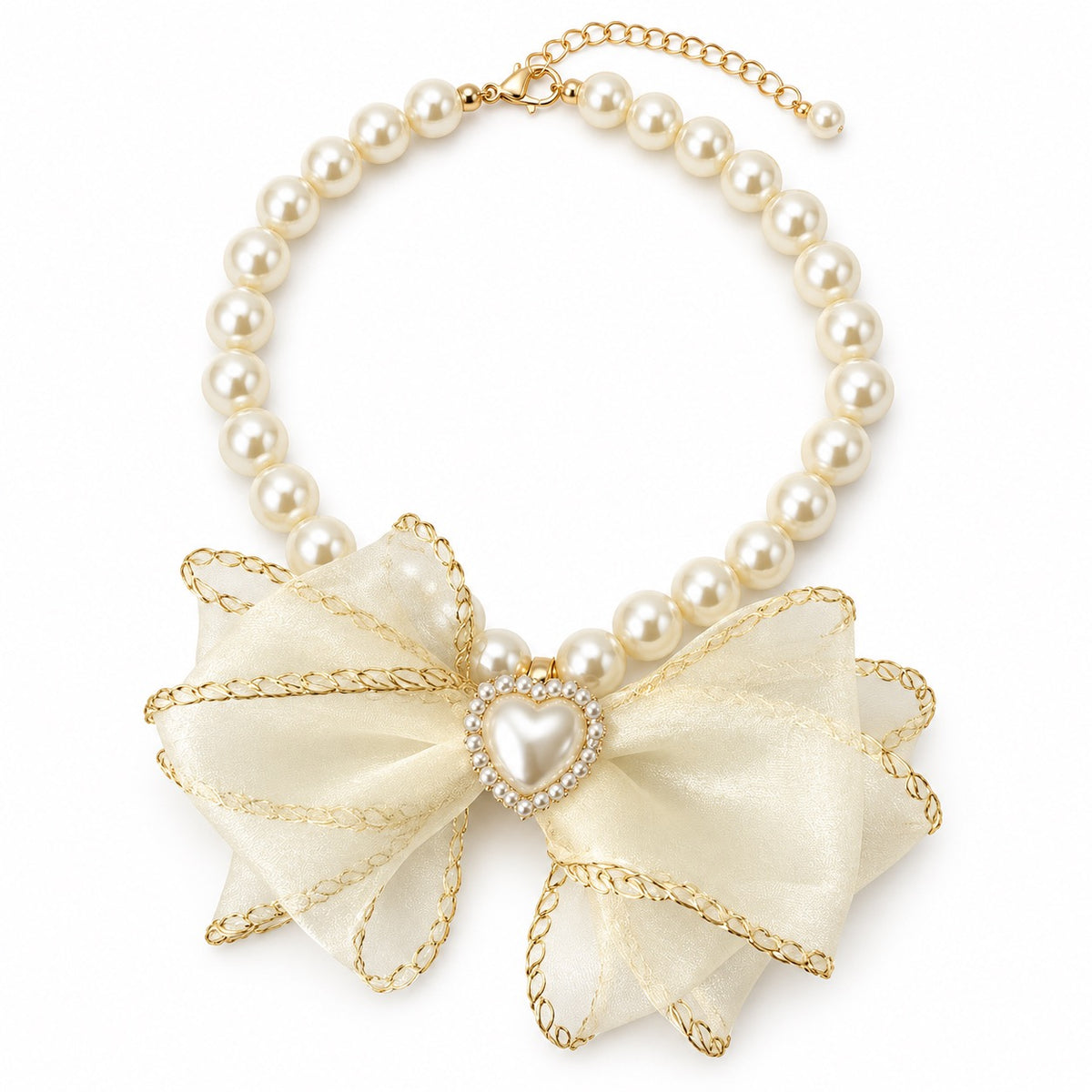 Pearl Bow Photo Collar - White Pearl Bow