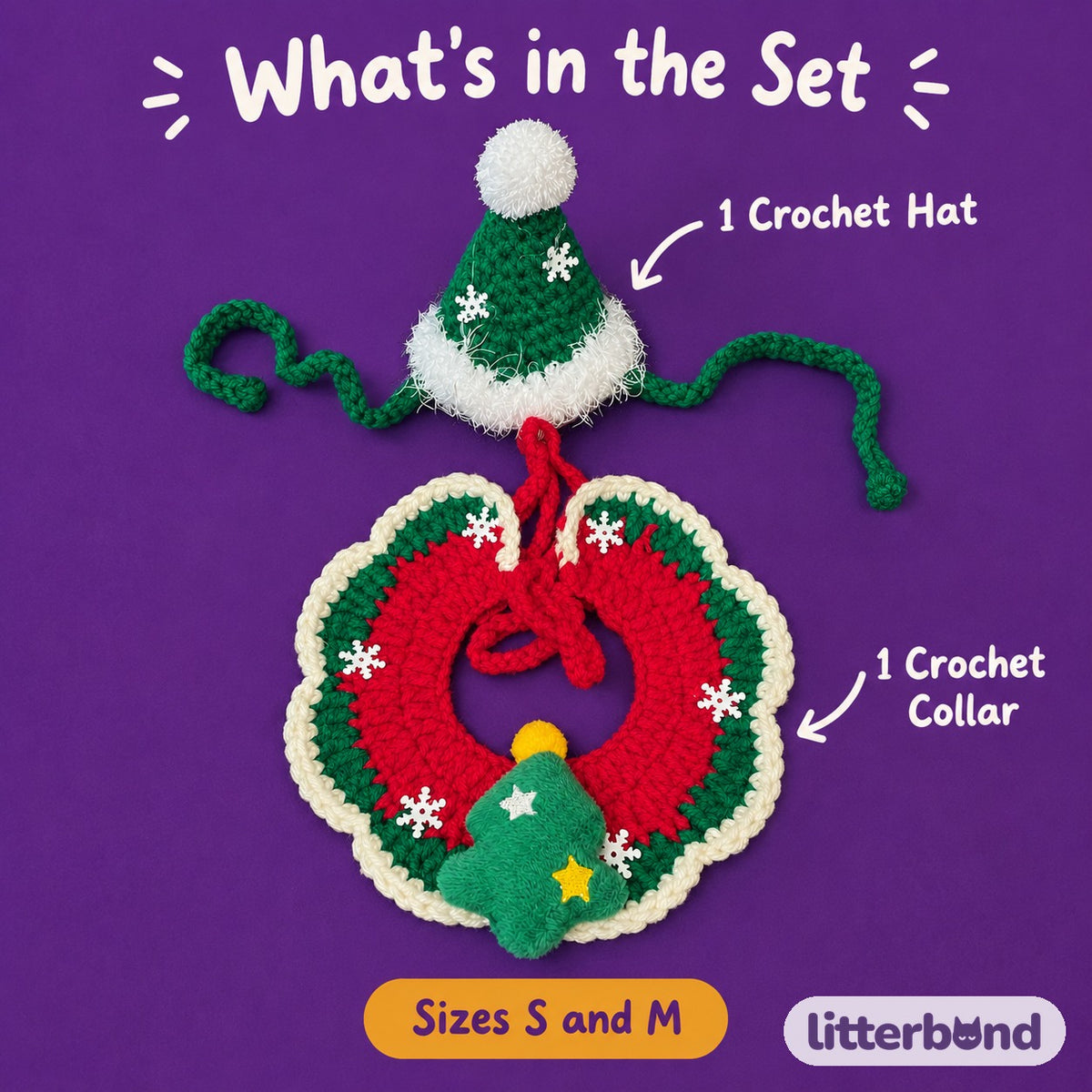 Crochet Christmas Collar & Hat Set closer look