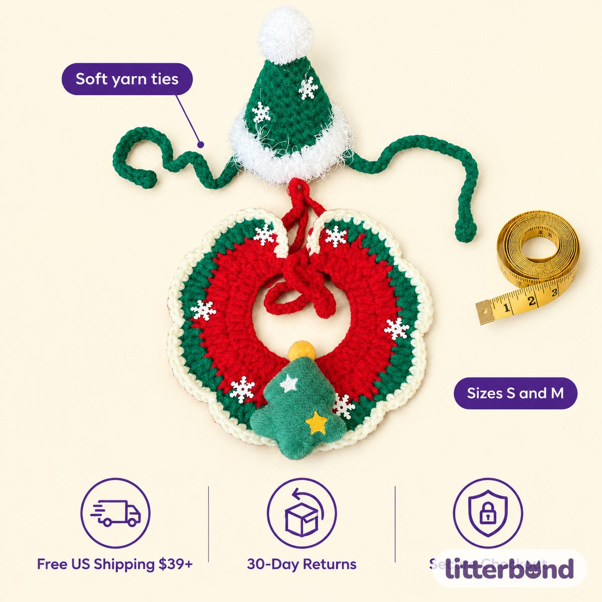 Crochet Christmas Collar & Hat Set size guide