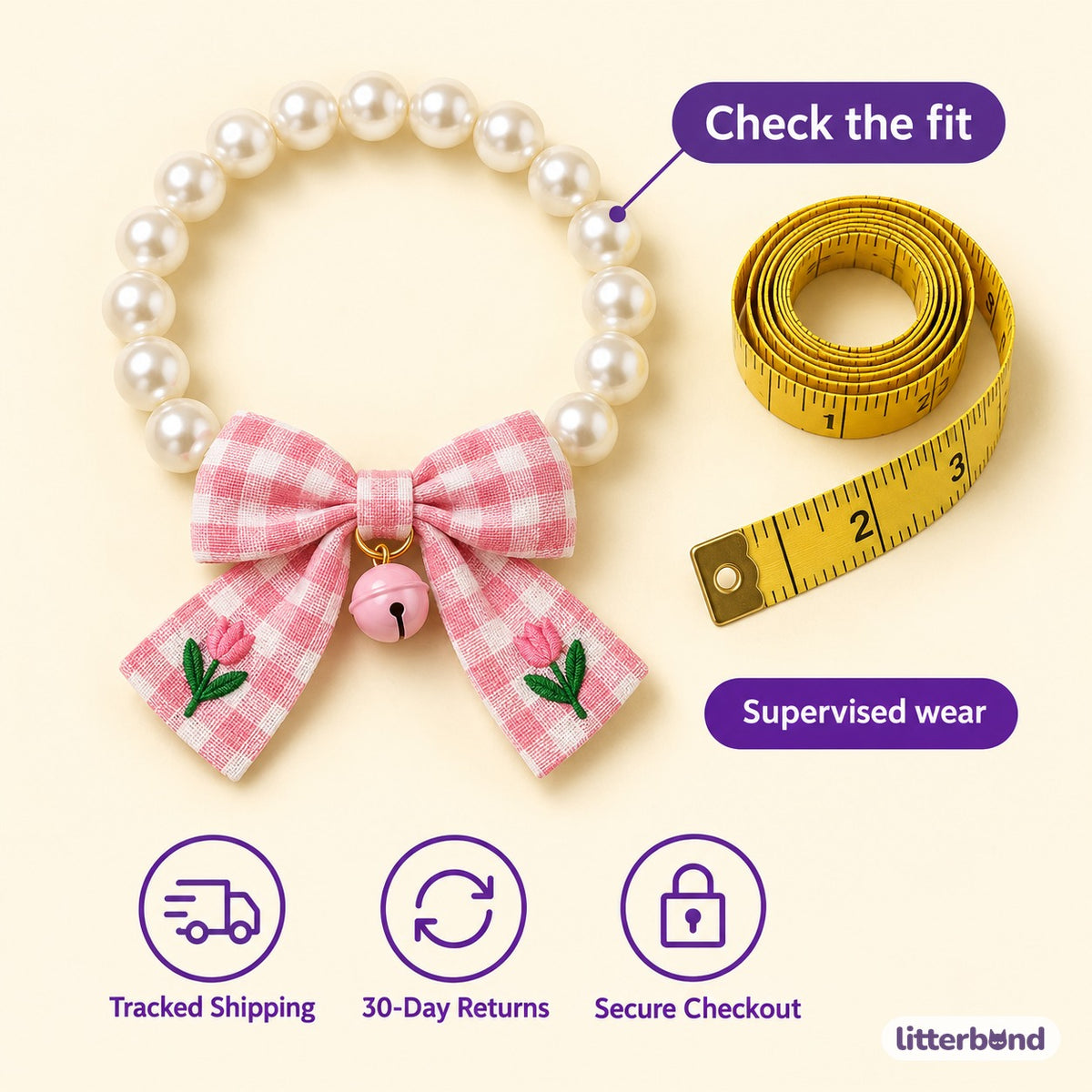 Pearl Bow Bell Necklace - size and details