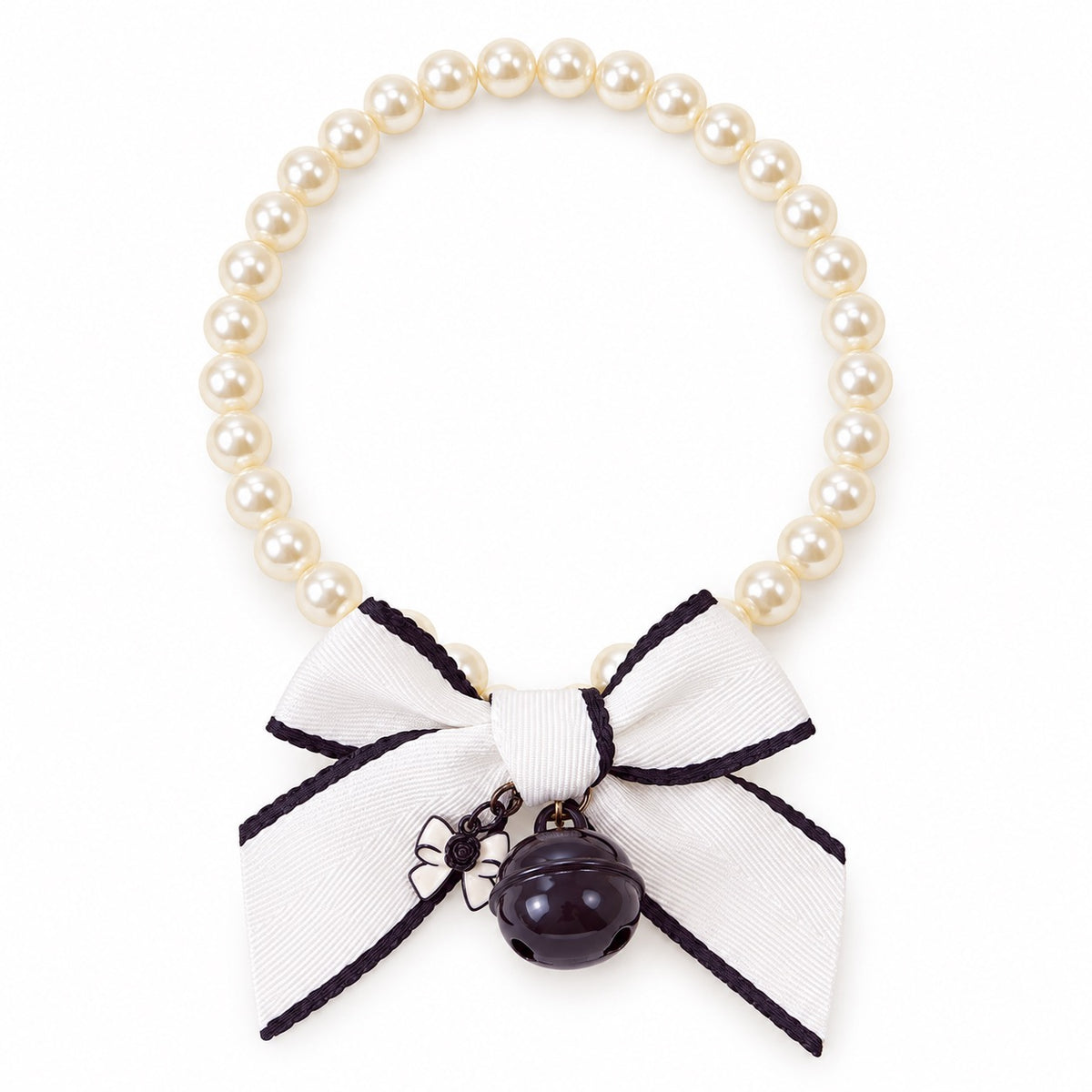 Pearl Bow Bell Necklace - Black Bow Bell