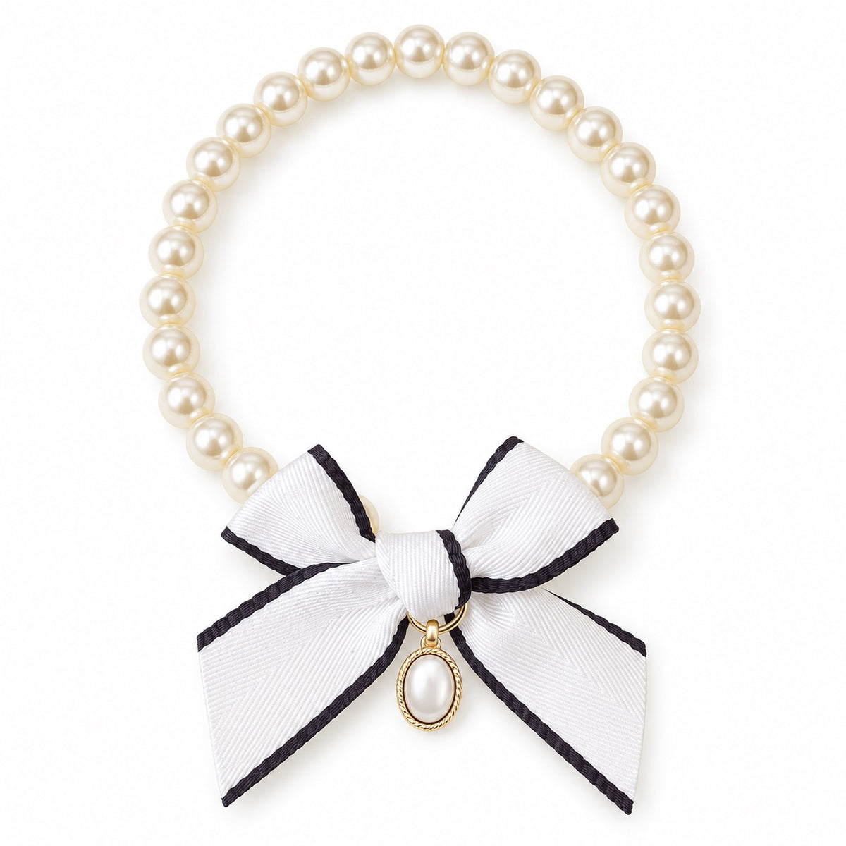 Pearl Bow Bell Necklace - White Bow