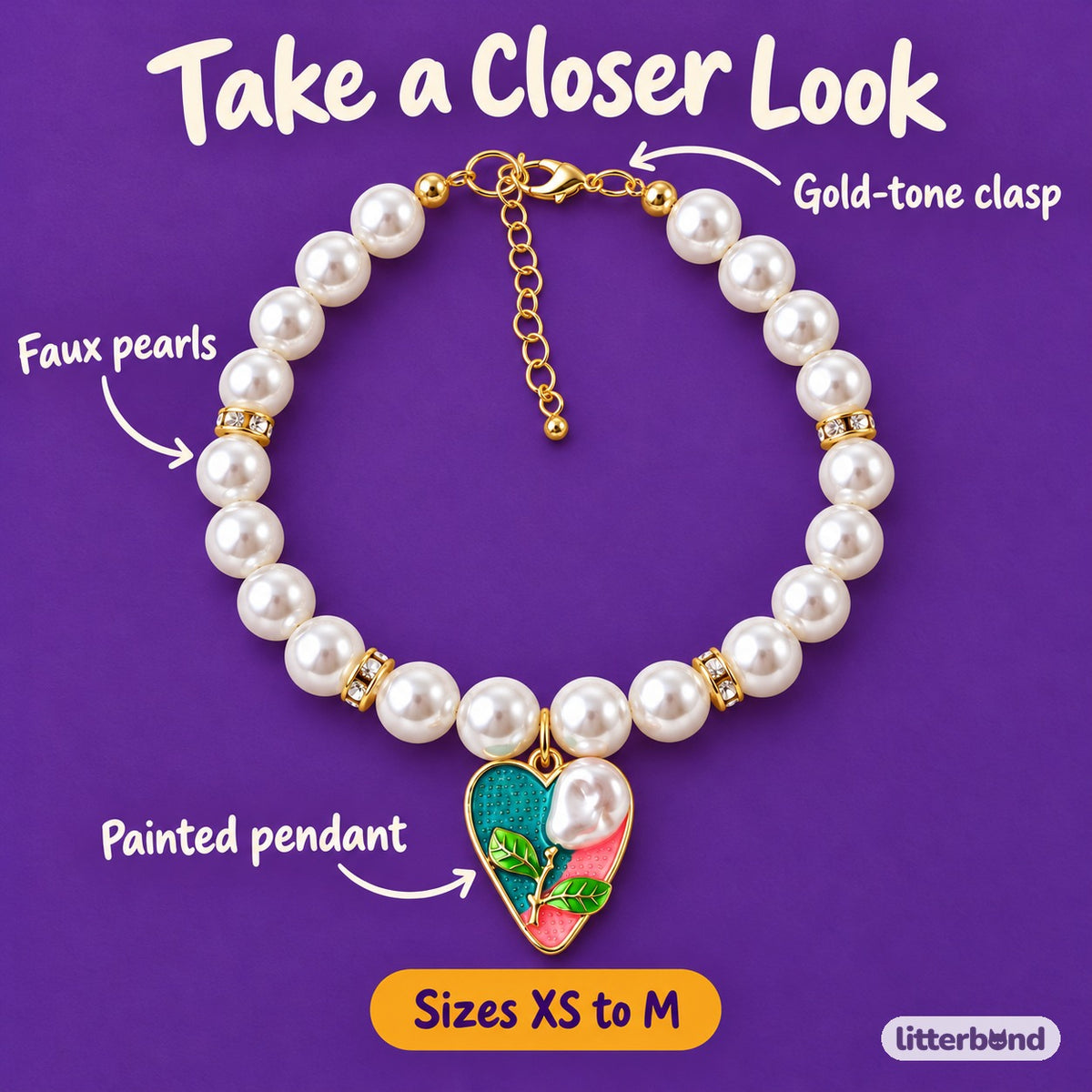 Painted Floral Pearl Necklace - close-up details