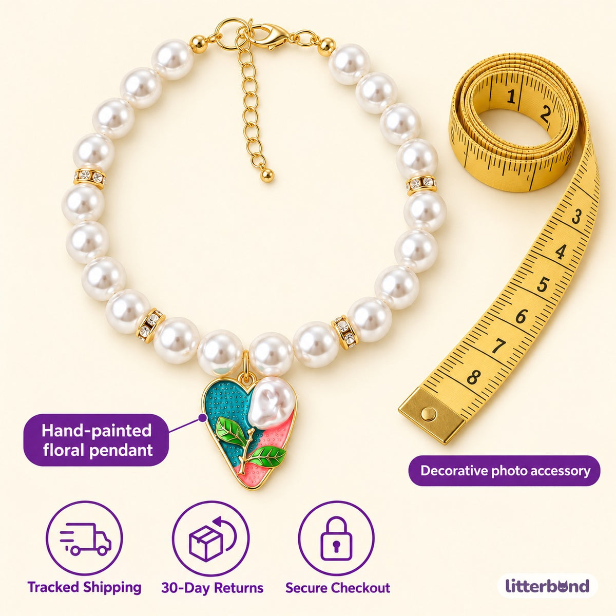 Painted Floral Pearl Necklace - size and details