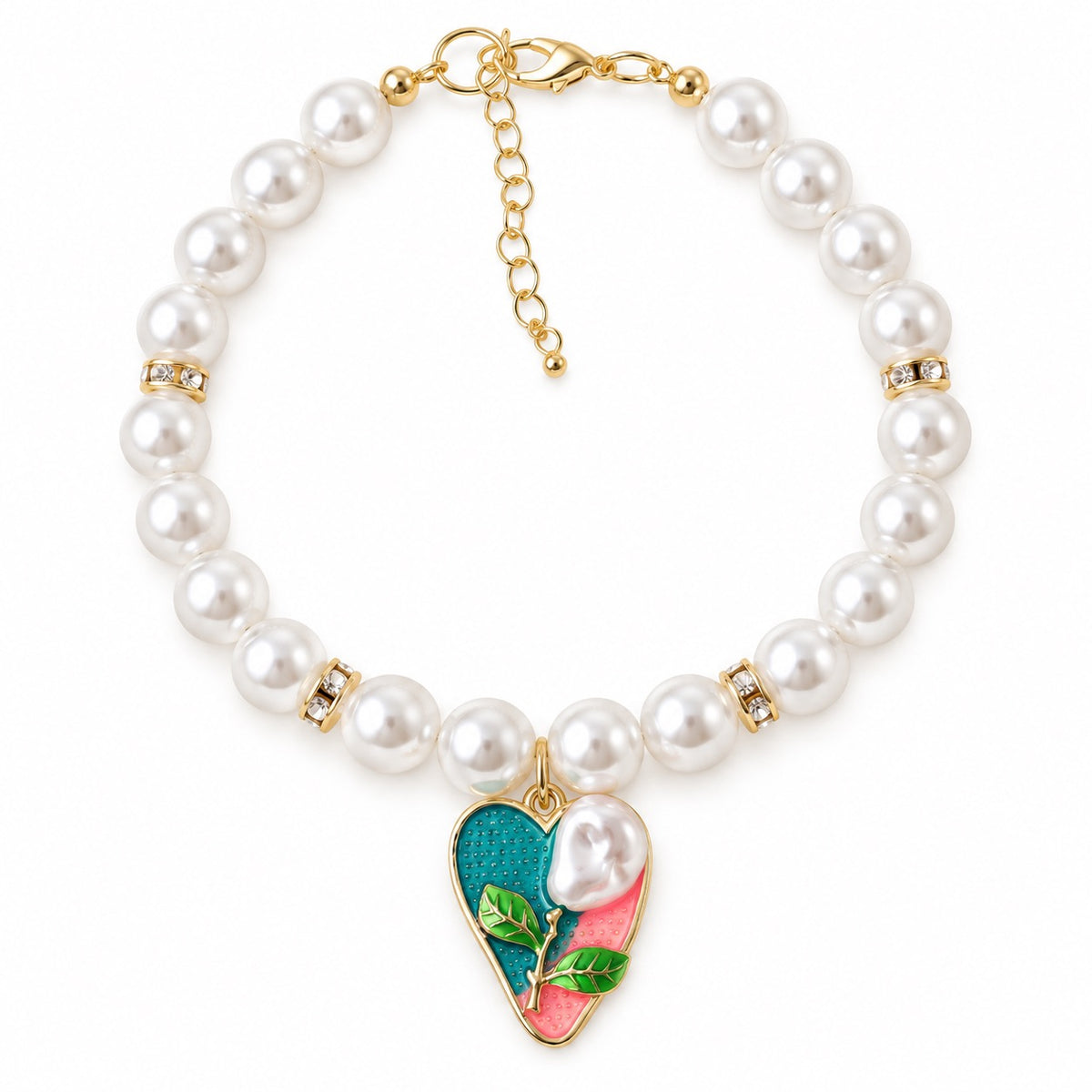 Painted Floral Pearl Necklace - Colorful Heart