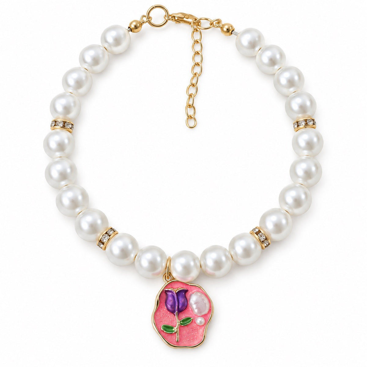 Painted Floral Pearl Necklace - Pink Floral