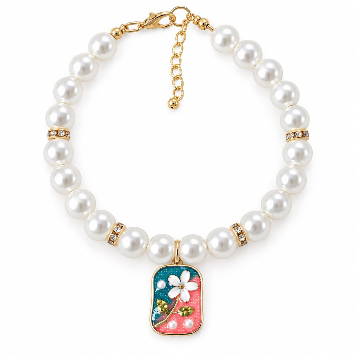 Painted Floral Pearl Necklace - Floral Square