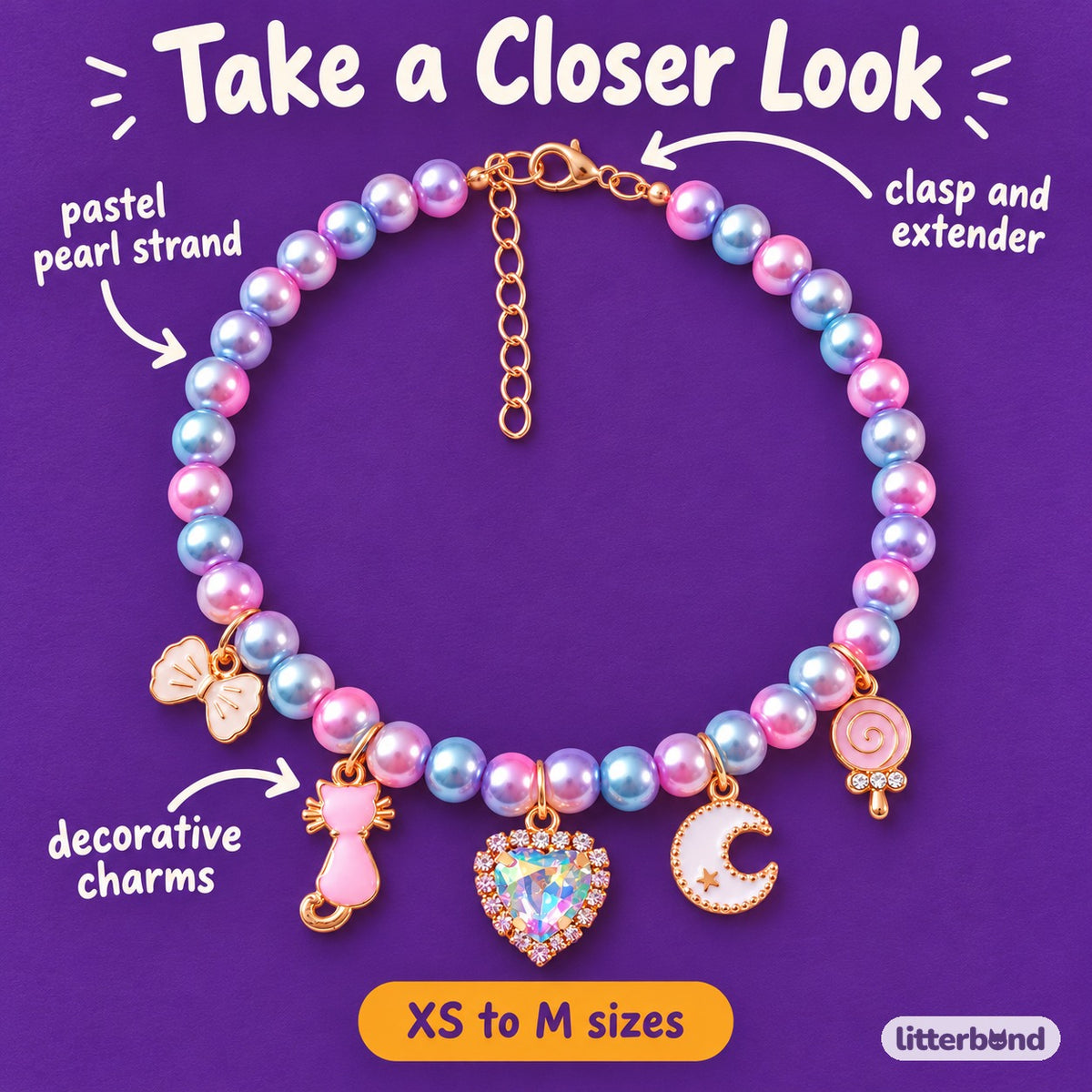 Pastel Pearl Charm Necklace - close-up details