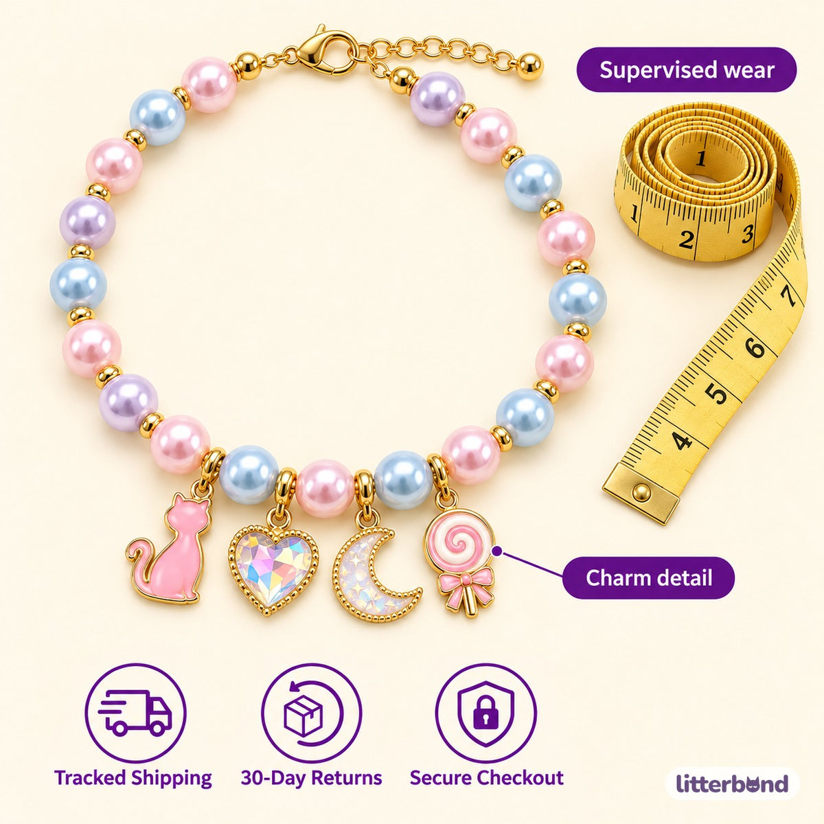 Pastel Pearl Charm Necklace - size and details