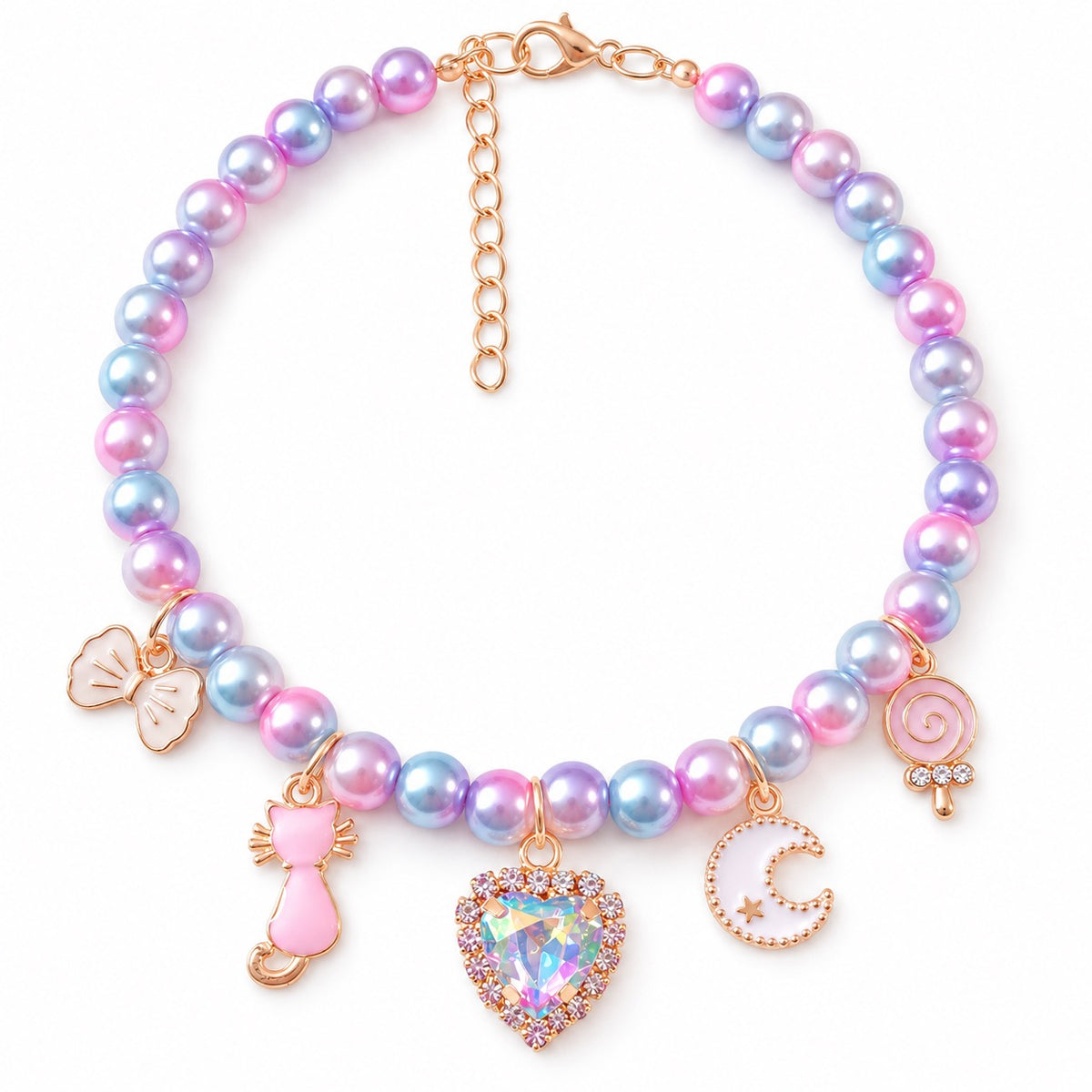 Pastel Pearl Charm Necklace - Cat Charm