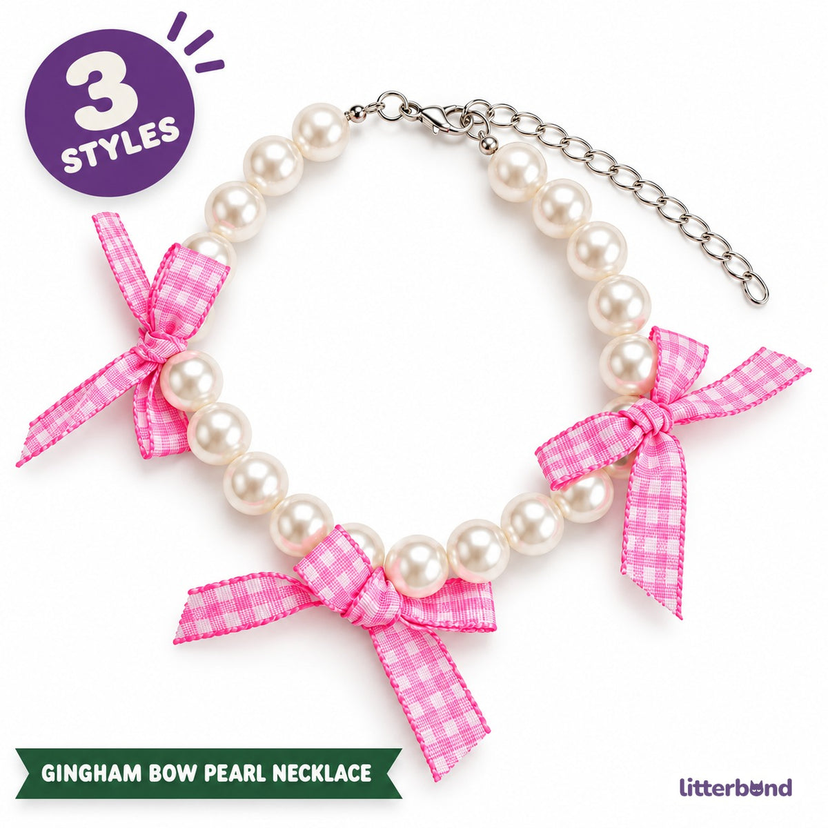 Gingham Ribbon Pearl Collar
