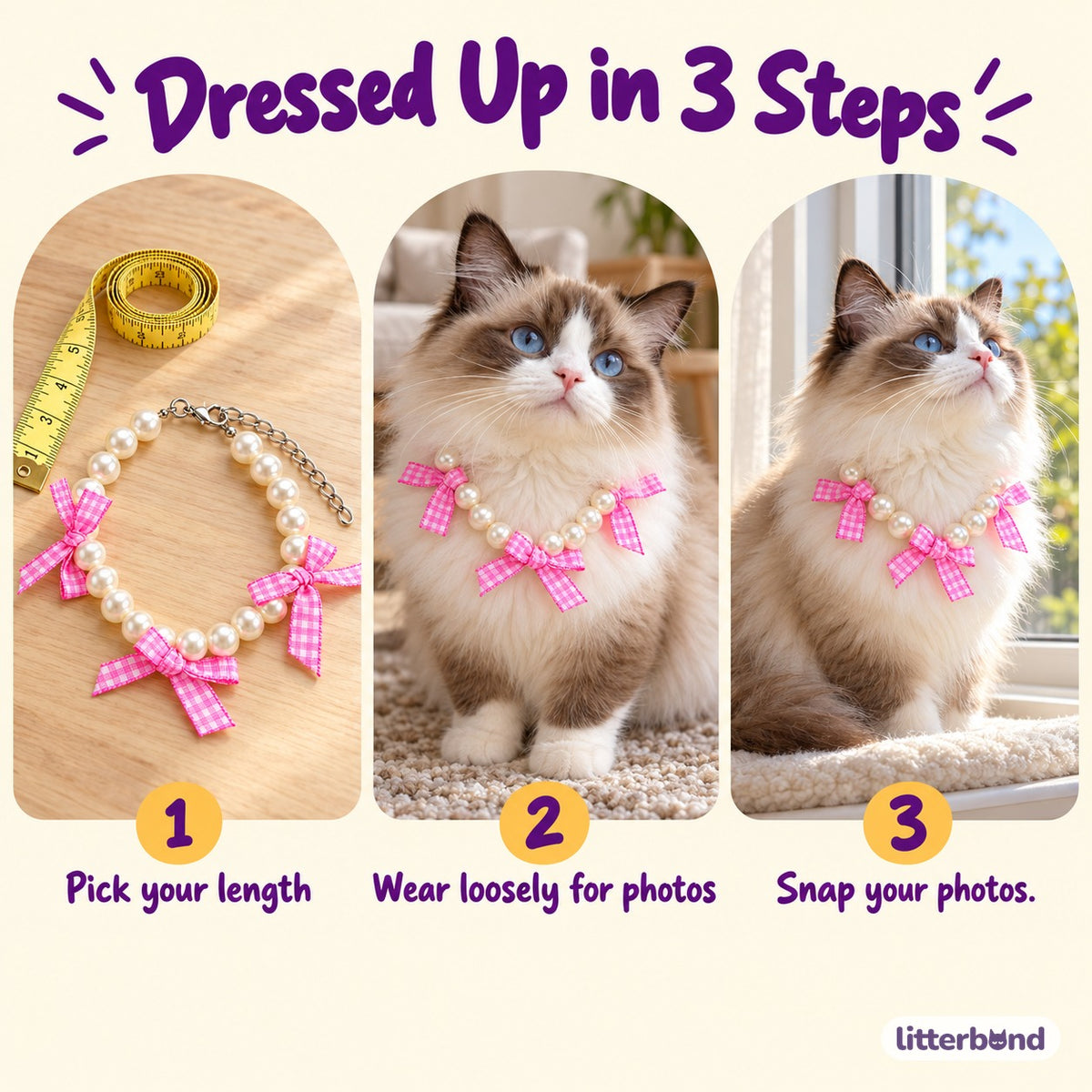 Gingham Ribbon Pearl Collar - how to put it on