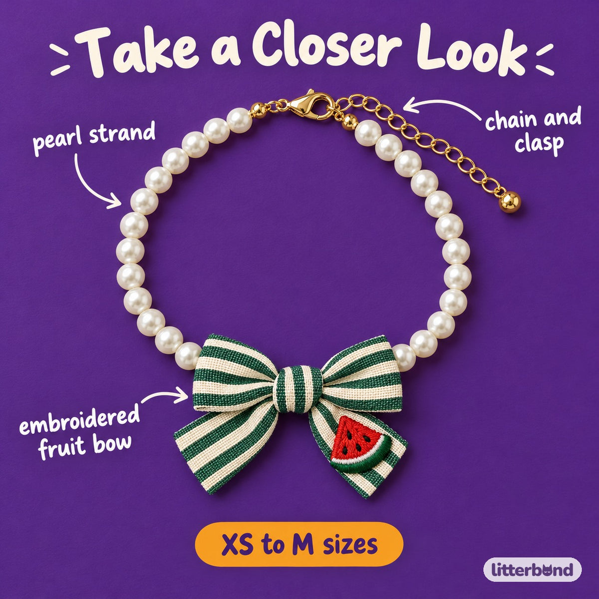 Fruit Bow Pearl Necklace for Photos - close-up details