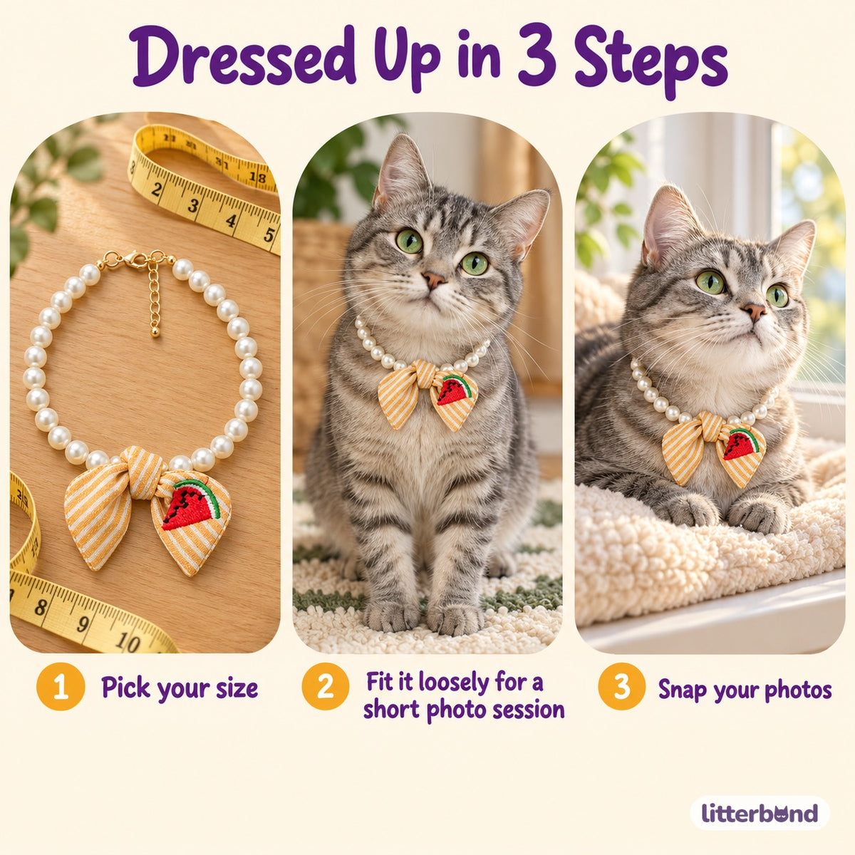 Fruit Bow Pearl Necklace for Photos - how to put it on
