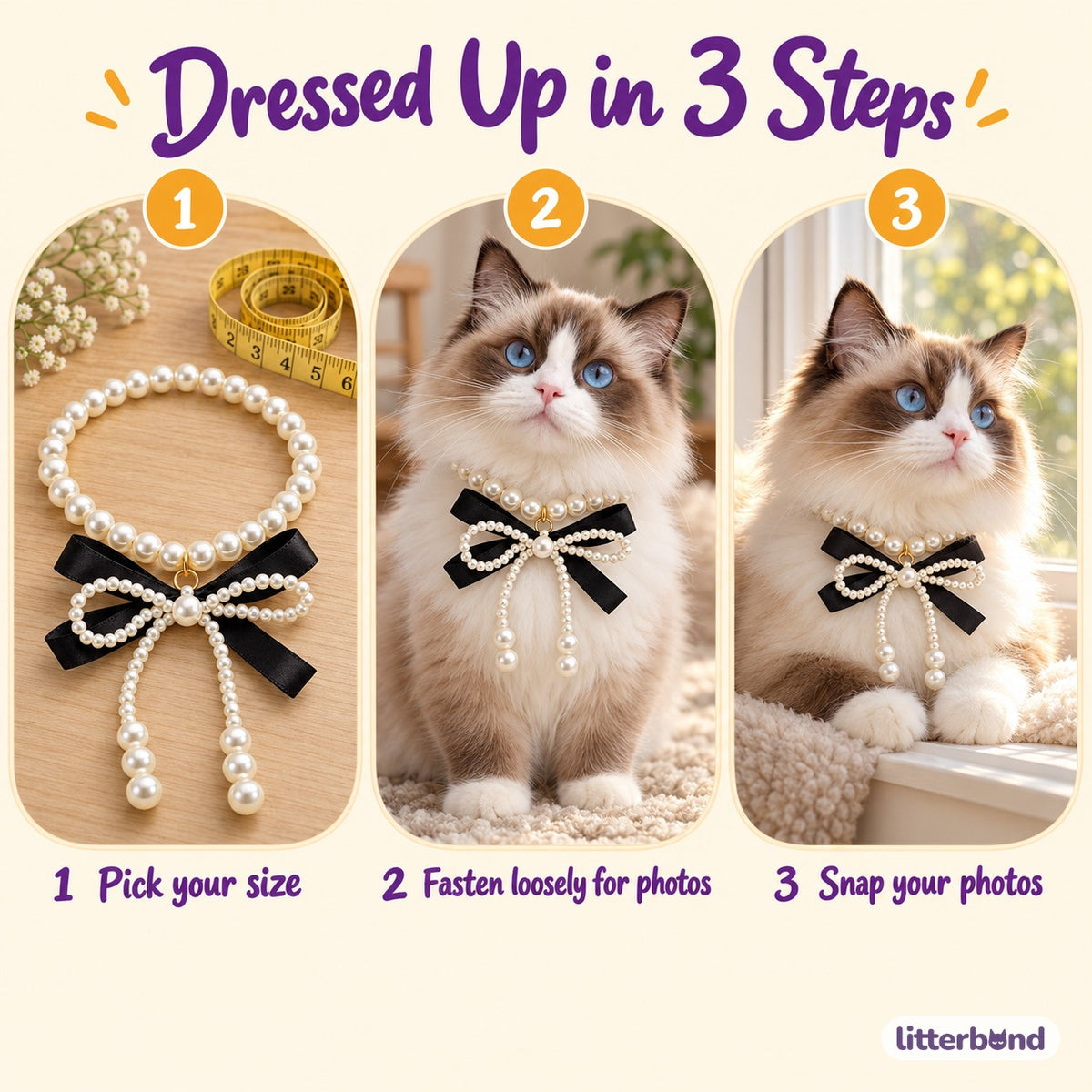 Black Bow Pearl Photo Necklace - how to put it on