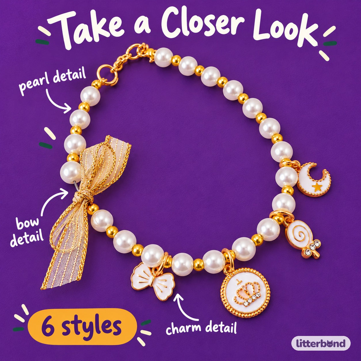 Six-Color Pearl Charm Necklace - close-up details