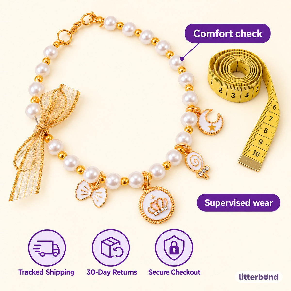 Six-Color Pearl Charm Necklace - size and details