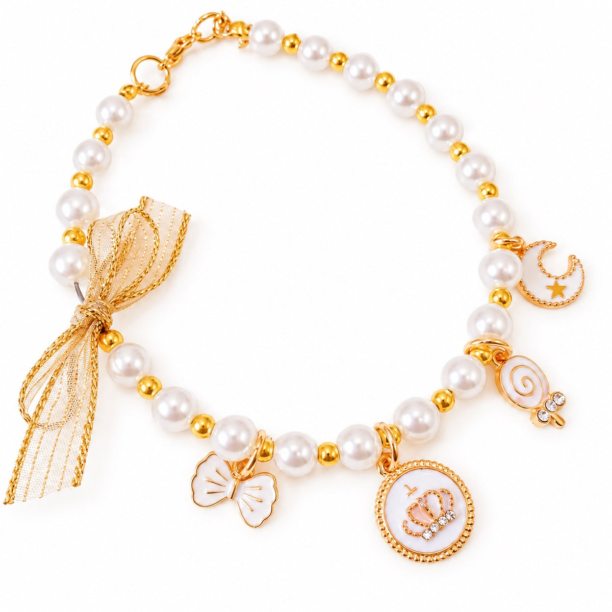 Six-Color Pearl Charm Necklace - White
