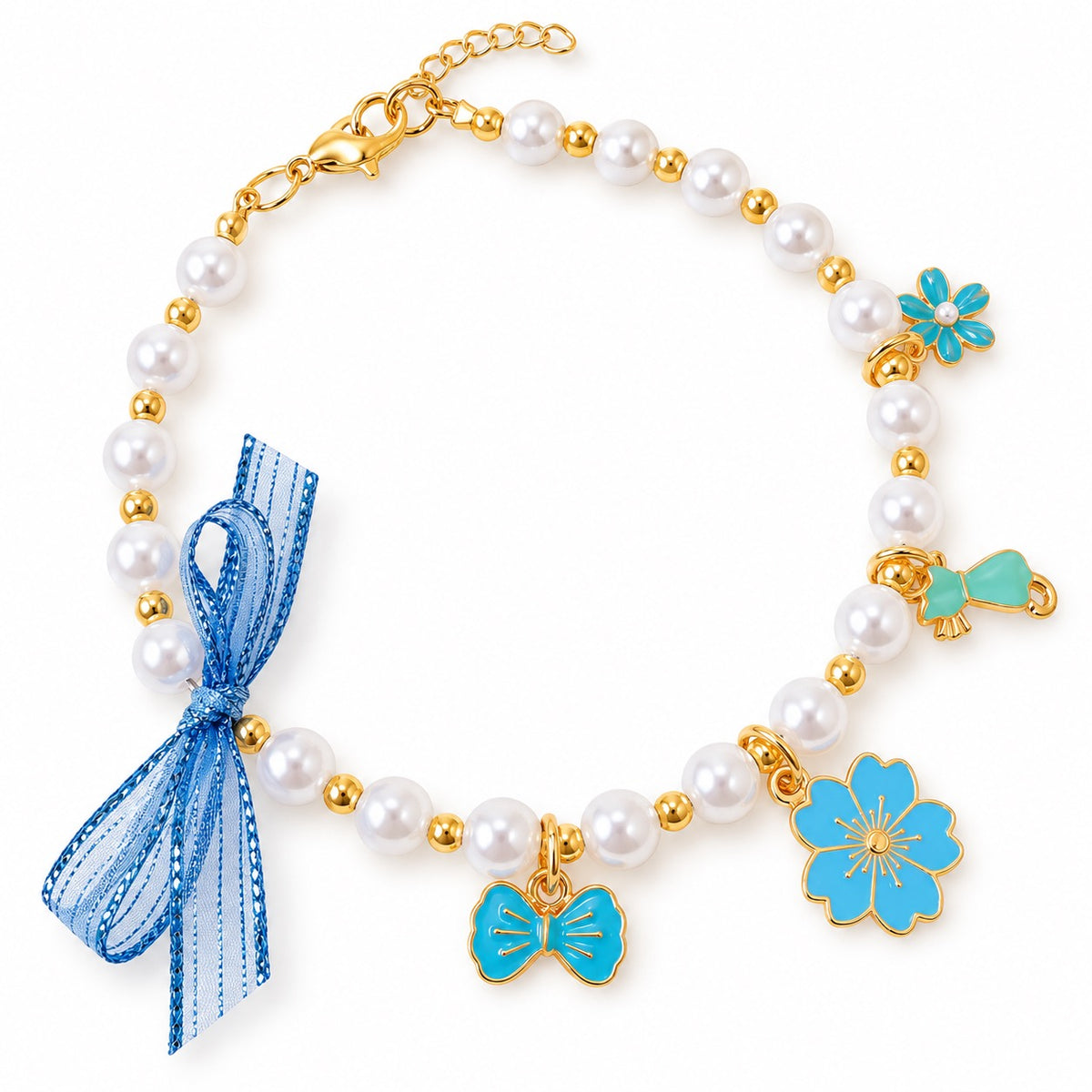Six-Color Pearl Charm Necklace - Blue