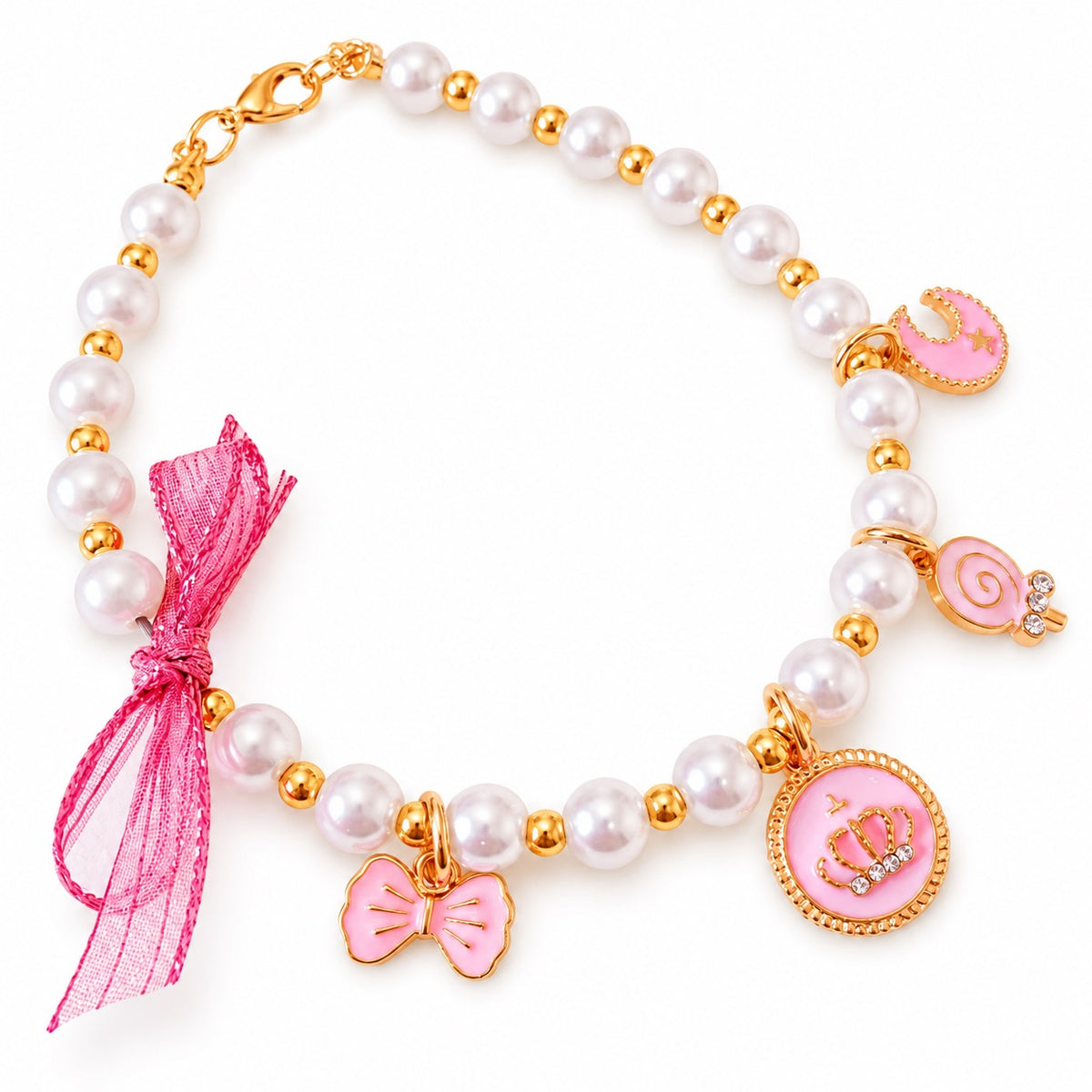 Six-Color Pearl Charm Necklace - Pink