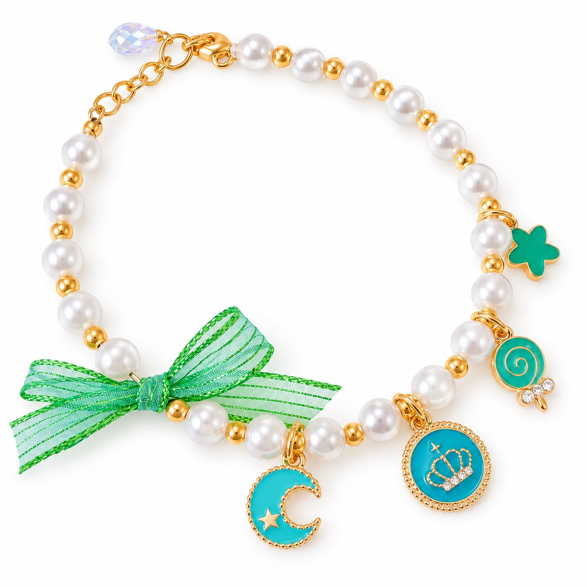 Six-Color Pearl Charm Necklace - Green