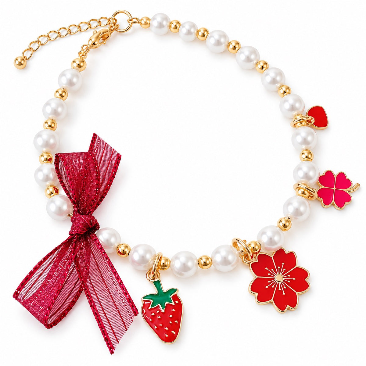Six-Color Pearl Charm Necklace - Red