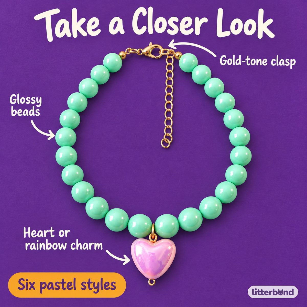 Candy Heart Bead Necklace for Photos - close-up details