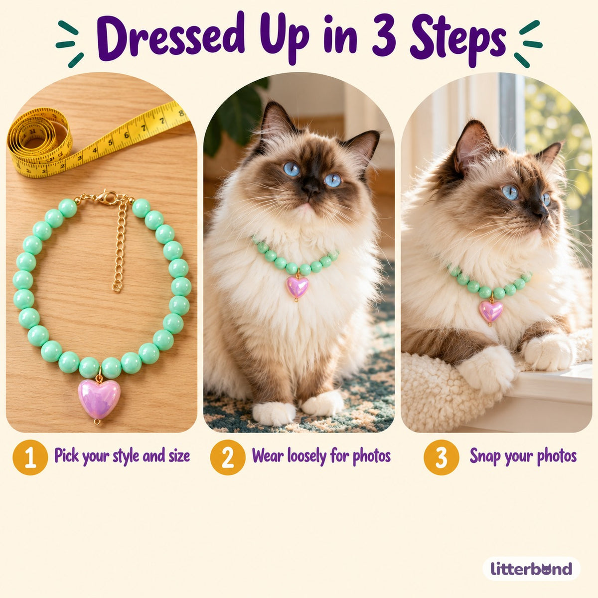 Candy Heart Bead Necklace for Photos - how to put it on