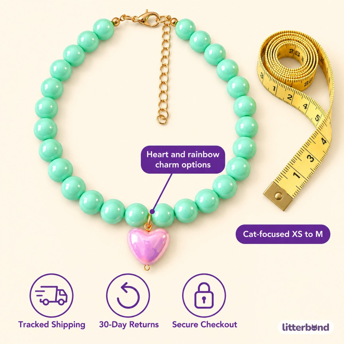 Candy Heart Bead Necklace for Photos - size and details