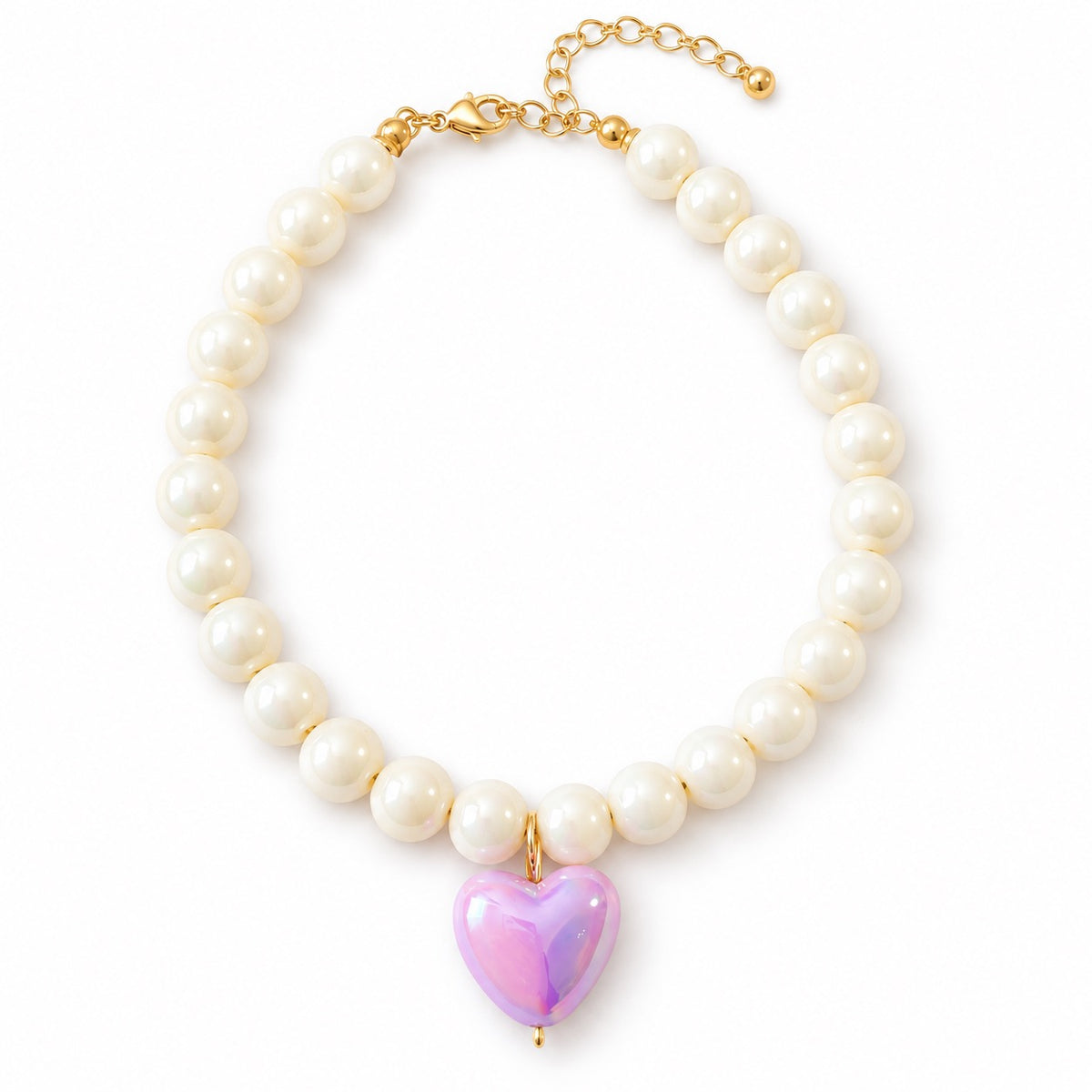 Candy Heart Bead Necklace for Photos - Cream White