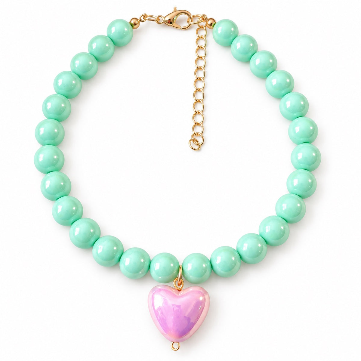 Candy Heart Bead Necklace for Photos - Mint Green